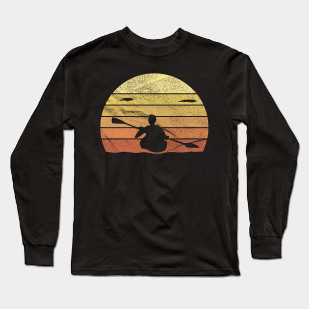 Kayak Sunset River Retro Look Vintage Gift Idea Long Sleeve T-Shirt by JeZeDe